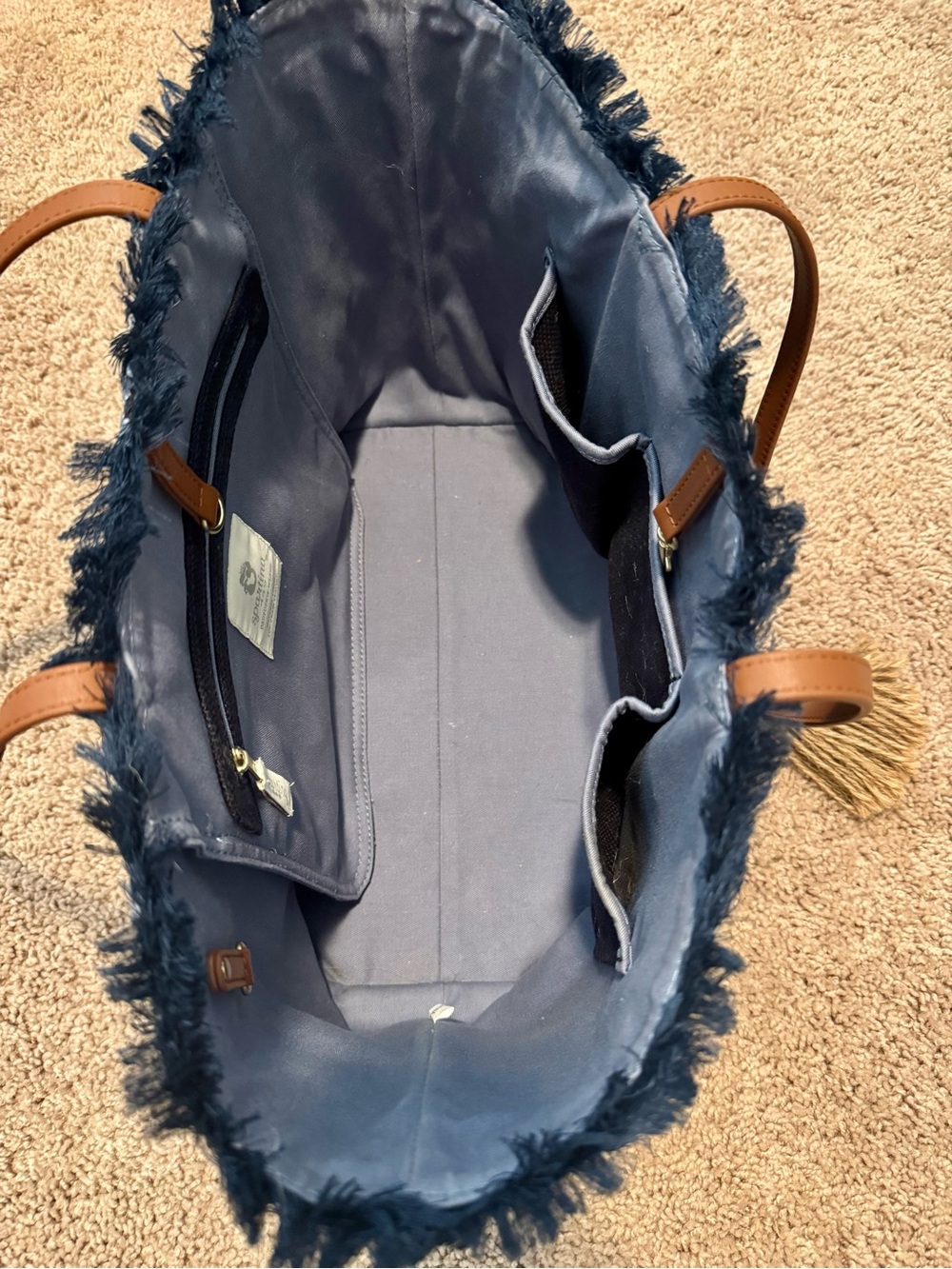 Spartina 449 Jetsetter Navy and Light Blue Paisley Embroidered Tote with Tassel - Picture 3 of 5